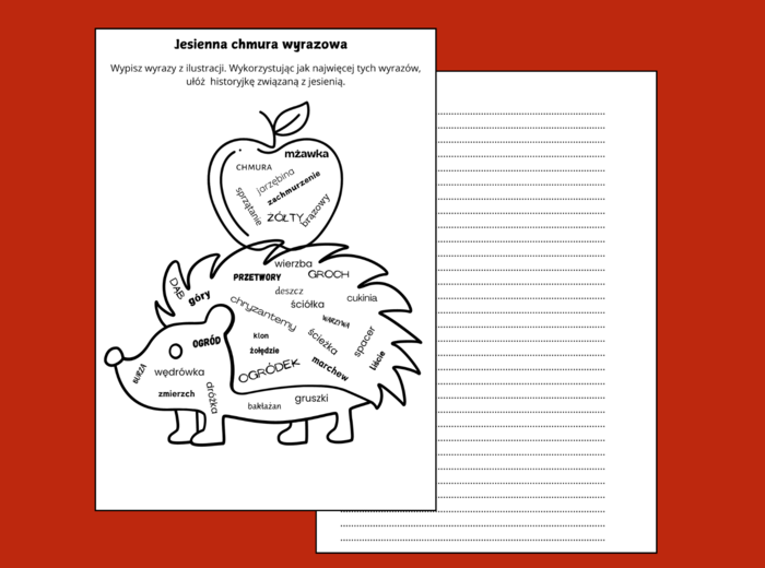 Jesienna ortograficzna CHMURA wyrazowa - jesień - ortografia - ćwiczenia redakcyjne - opowiadanie