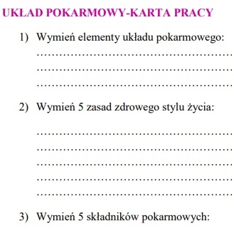 Układ pokarmowy-karta pracy