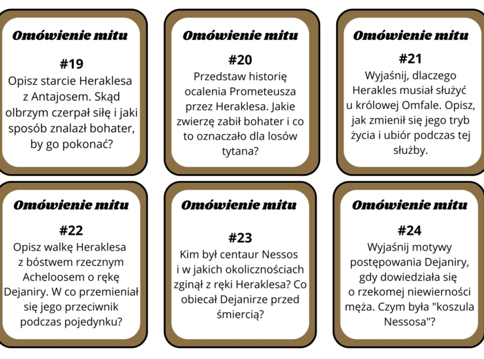 Wybrane mity greckie - karty dyskusyjne
