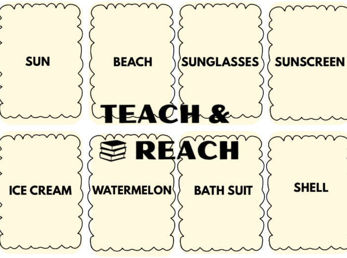 Summer flashcards - słówka wakacyjne do druku