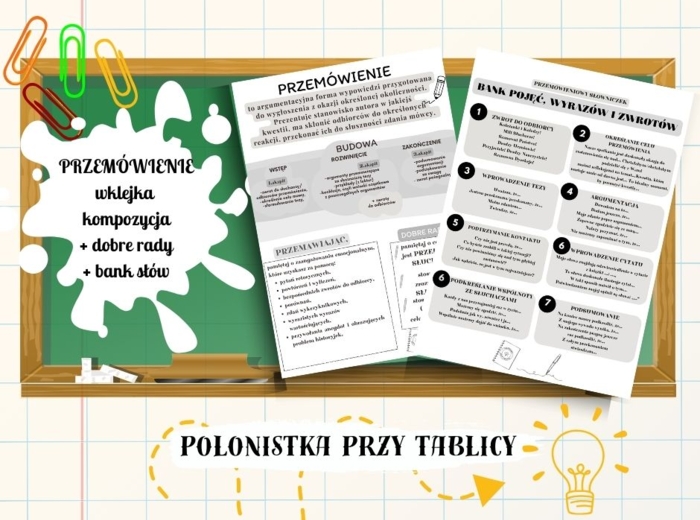 PRZEMÓWIENIE – wklejki dla uczniów– kompozycja, elementy twórcze, bank słówek, dobre rady
