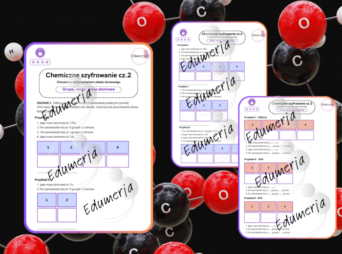 Chemiczne szyfrowanie cz. 2 - ćwiczenia z wykorzystaniem układu okresowego - GRUPA, OKRES, MASA ATOMOWA.