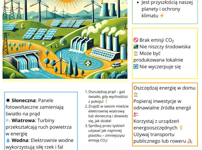 Plakaty edukacyjne. Ekologia. Ochrona środowiska. Recykling. Energia odnawialna. Lasy.
