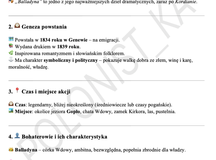 "Balladyna" - notatka dla ucznia