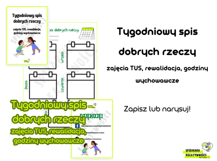 Tygodniowy spis dobrych rzeczy zajęcia TUS, rewalidacja, godziny wychowawcze