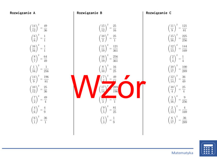 Kwadrat ułamków | matematyka | 26 kolumn