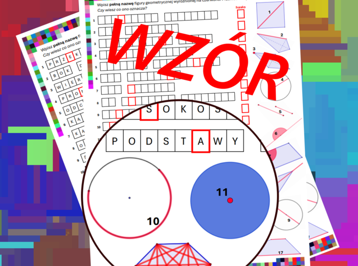 (klasa 5-6) Krzyżówka z pojęciami geometrycznymi z rysunkami.