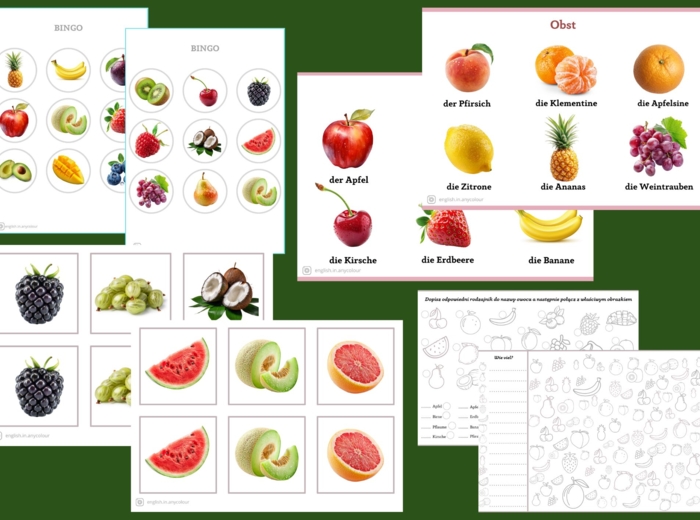 Niemiecki - komplet materiałów z zakresu leksykalnego OWOCE; Memory, BINGO, ćwiczenia