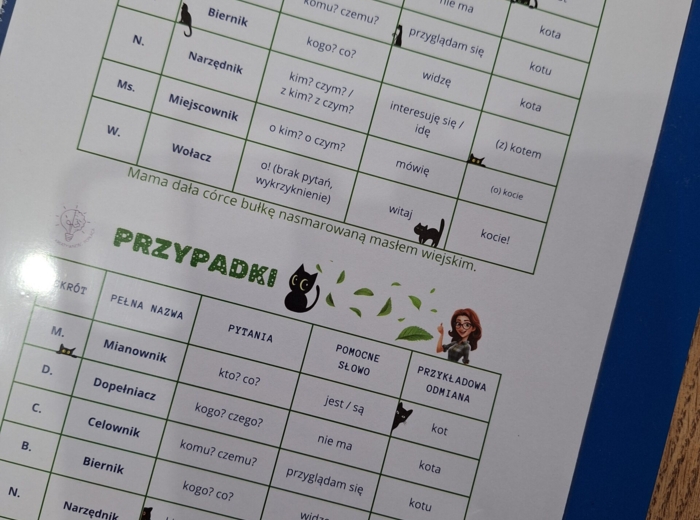 Przypadki - wklejka do zeszytu