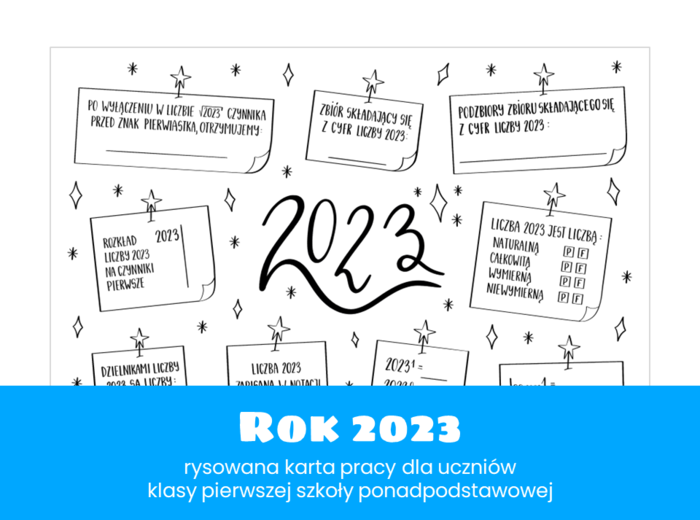 Matematyka. Klasa 1. Szkoła ponadpodstawowa. Rok 2023. Rysowana karta pracy. Powtórzenie wiadomości.