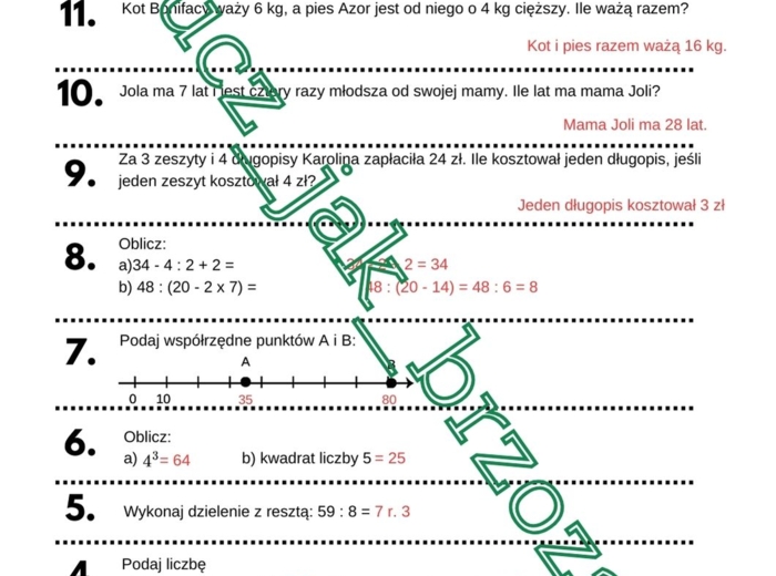 Sztafeta zadaniowa Liczby i działania klasa 4