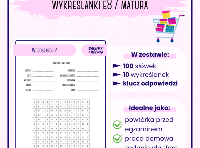 Wykreślanki - Zakupy i usługi | Egzamin 8-klasisty | Matura