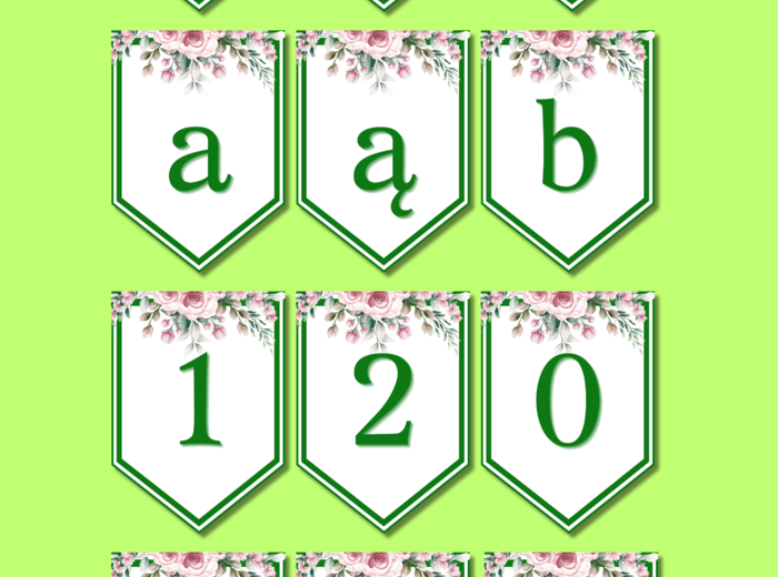 Girlanda – polski alfabet + cyfry i znaki interpunkcyjne (PDF, A4)