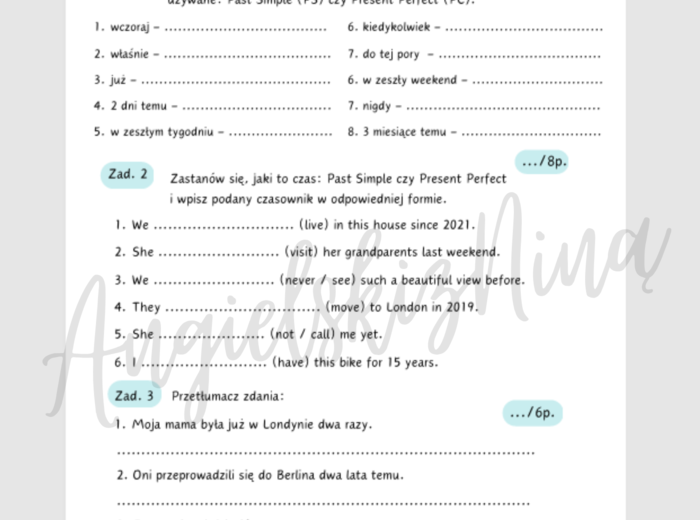 Past Simple vs. Present Perfect – Check yourself! – kartkówka – test – powtórka – powtórzenie – czasy przeszłe – określenia czasu – E8