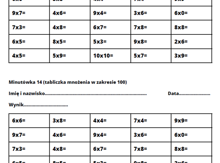 Tabliczka mnożenia - trening
