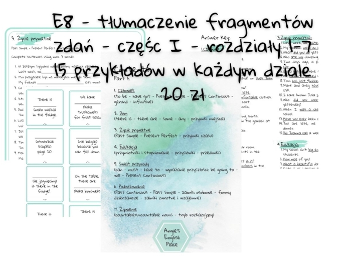 E8 - tłumaczenie fragmentów zdań - part 1 - rozdziały 1-7