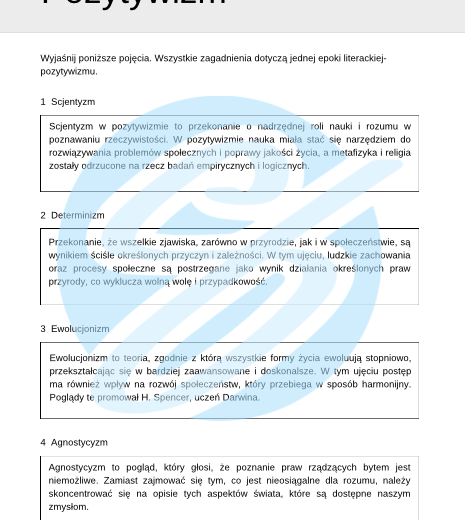 Pozytywizm – Najważniejsze Zagadnienia – Karty Pracy dla Maturzystów