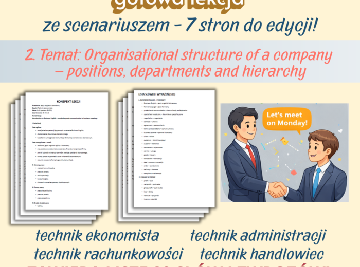 JĘZYK ANGIELSKI ZAWODOWY Gotowa lekcja ze scenariuszem, 7 stron do edycji Temat: Organisational structure of a company