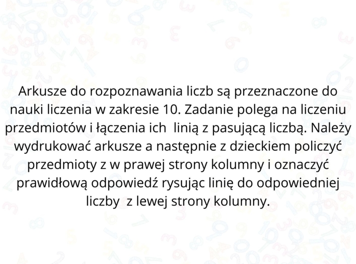 ARKUSZE MATEMATYCZNE DO ROZPOZNAWANIA LICZB.