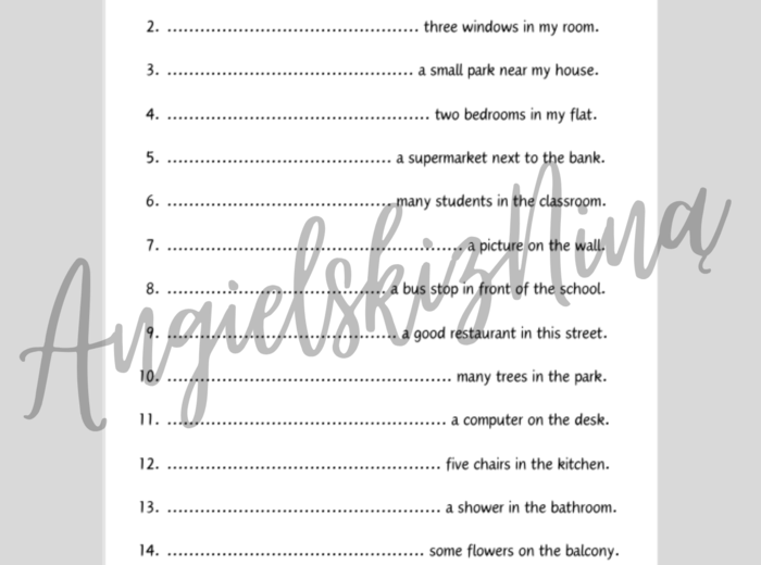 There is / There are - karta pracy - ćwiczenia - zadanie -  uzupełnianie luk - A2 - klasa 4, 5 - angielski - test - kartkówka - powtórka