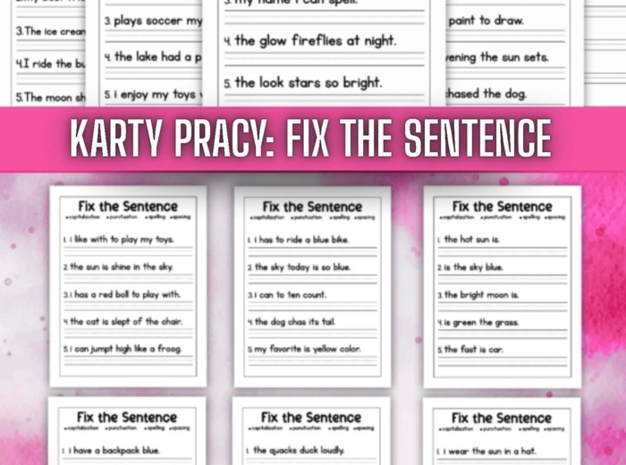 Zestaw Kart pracy „Fix the Sentence”🥰 Popraw Zdanie ❤️ 155 zdań ❤️