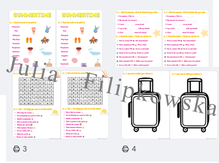 Wakacyjny zestaw zadań/ Summer holidays / karta pracy/ zadania/ słownictwo/ Klasy 1-3/ SP 1-3/ Lato / Wakacje / Dzieci/ Gotowa lekcja