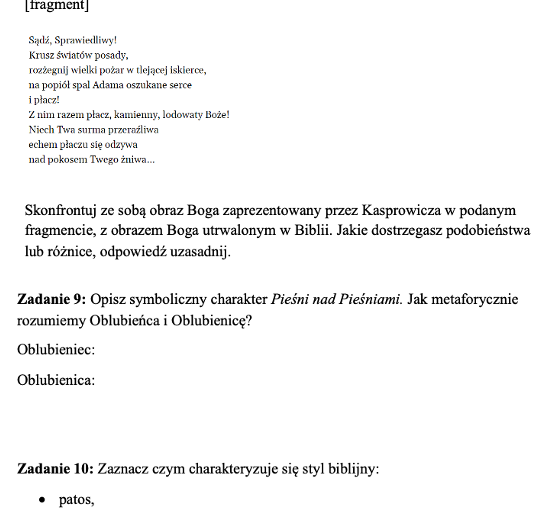 Mitologia i Biblia - sprawdzian