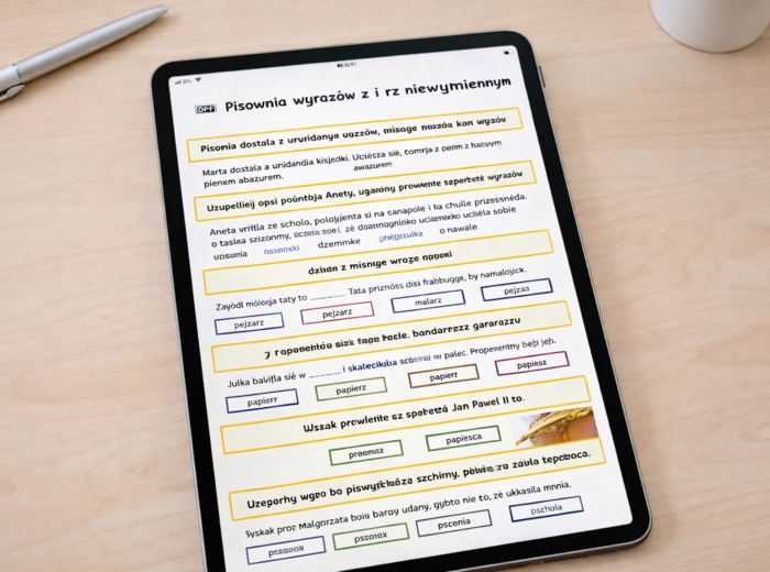 PISOWNIA WYRAZÓW Z Ż I RZ NIEWYMIENNYM [Karta pracy, sprawdzian]