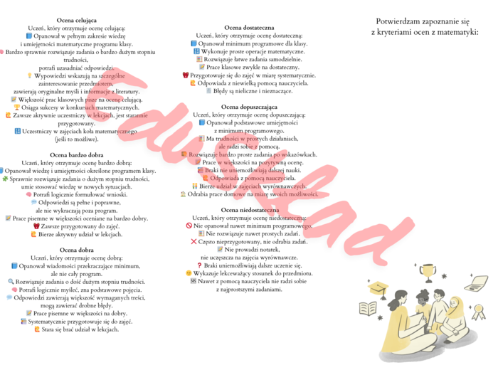 📘 Broszura „Kryteria ocen z matematyki” – gotowa do wręczenia uczniom