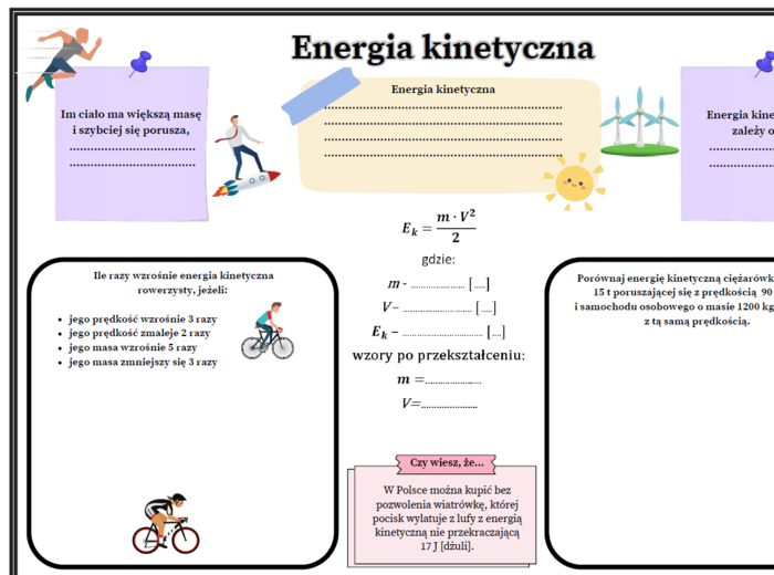 Fizyka kl.7 (SP) Temat: Energia kinetyczna. (Graficzna karta pracy-2 egzemplarze)