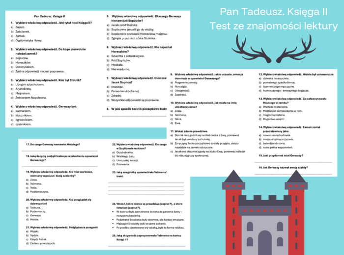 Pan Tadeusz, Księga II - test ze znajomości treści lektury