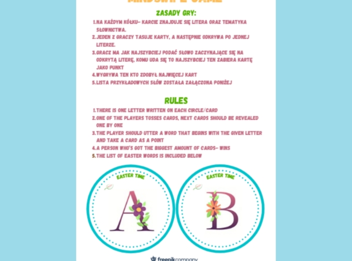 Easter Mind Swipe game/ Wielkanocna gra karciana. Great warm up/ świetna rozgrzewka językowa. Każdy poziom, dobre dla SPE.