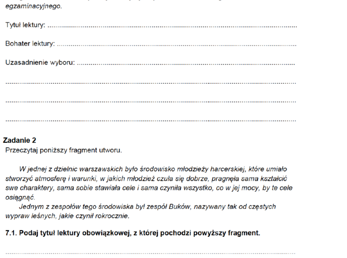 Zadania egzaminacyjne z j.polskiego - Znajomość lektur