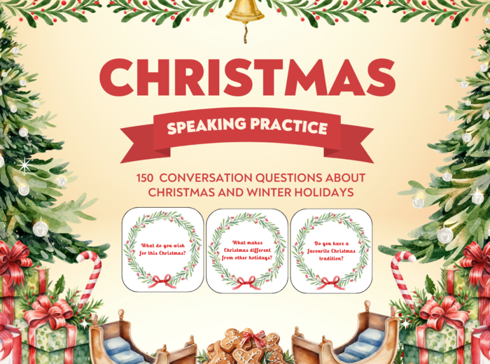 Świąteczne karty konwersacyjne – 150 CHRISTMAS SPEAKING CARDS: Świąteczny zestaw na lekcje z konwersacji dla młodzieży i dorosłych (A2-B1+)
