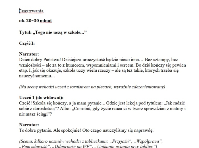 Scenariusz na uroczystość zakończenia szkoły podstawowej dla klasy 8/ Scenariusz na zakończenie roku/ Pożegnanie szkoły