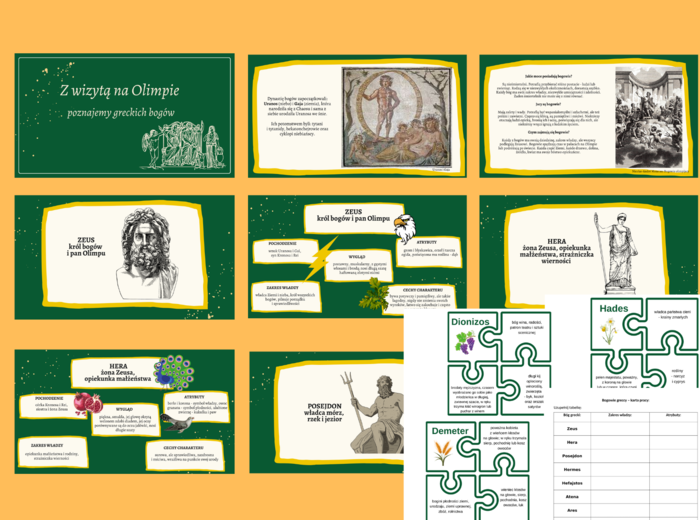 BOGOWIE GRECCY – prezentacja - 34 slajdy– mity + puzzle + karta pracy