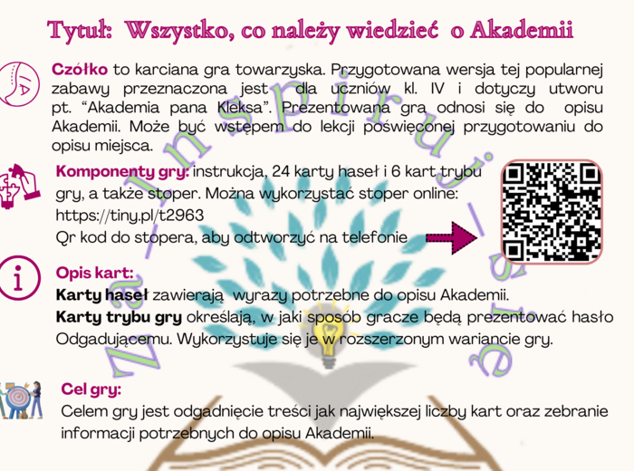 Akademia Pana Kleksa- gra Czółko - przygotowanie do opisu Akademii