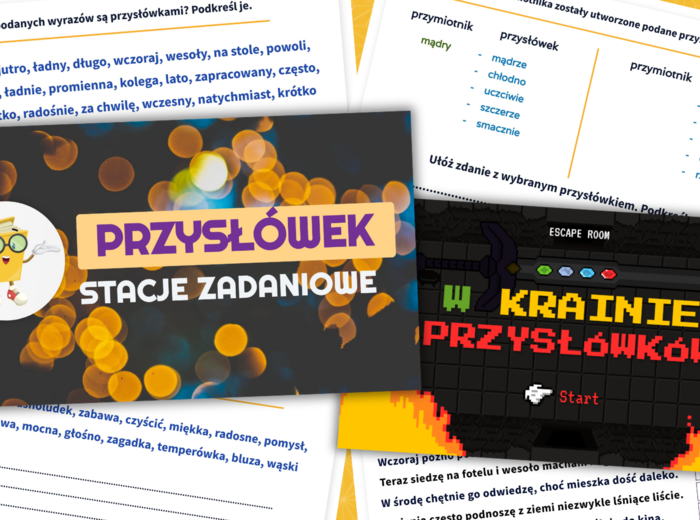 Przysłówek - stacje zadaniowe i escape room