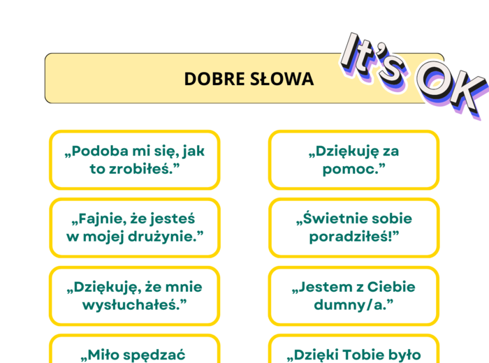 Plakat "Dobre słowa". Pedagog specjalny.. Wychowawca.