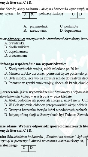 POWÓRKI PRZED EGZAMINEM. Z BOHATERAMI "KAMIENI NA SZANIEC" PRZYPOWMINAMY WIADOMOSCI Z ZAKRESU SKŁADNI.