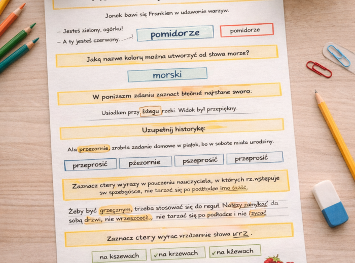 PISOWNIA WYRAZÓW Z Ż I RZ [Karta pracy, sprawdzian]