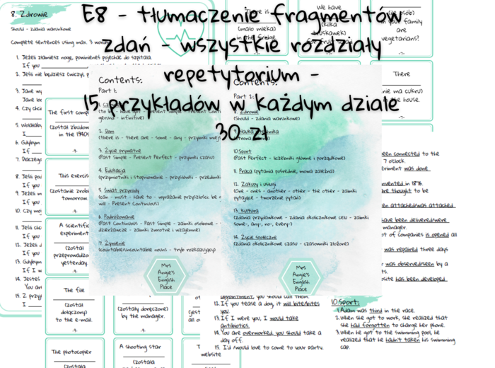 E8 - Egzamin ósmoklasisty - tłumaczenie fragmentów zdań - translations - online i offline