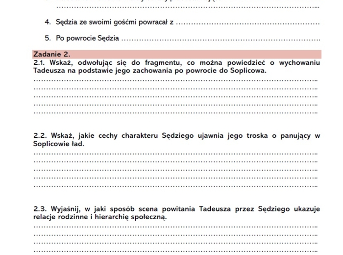 Karta pracy >>Czytanie "Pana Tadeusza"<<