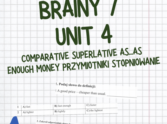 Brainy 7 Unit 4 Kartkówka, Karta pracy, powtórzenie
