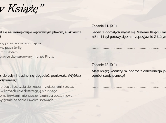 Test wprowadzający/powtórzeniowy do lektury "Mały Książę"