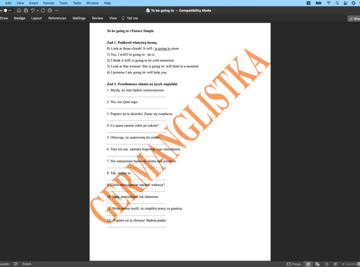 'To be going to' kontra Future Simple - ćwiczenia dla uczniów szkół podstawowych