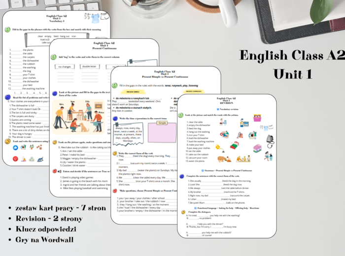 English Class A2 - 6 klasa - Unit 1 Life at home - materiał dodatkowy - zestaw kart pracy 11 stron - Revision - gry na Wordwall -