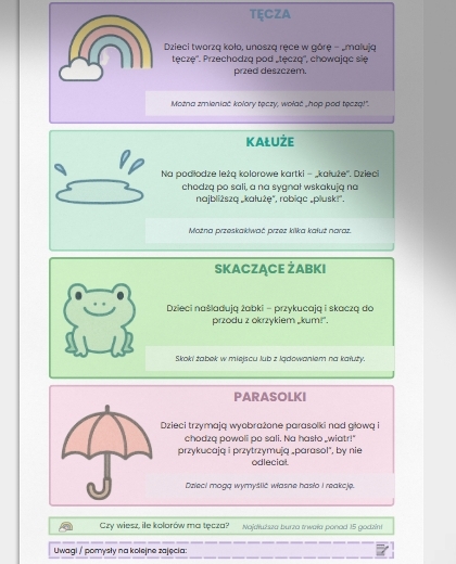 Deszczowa pogoda – zabawy ruchowe w sali