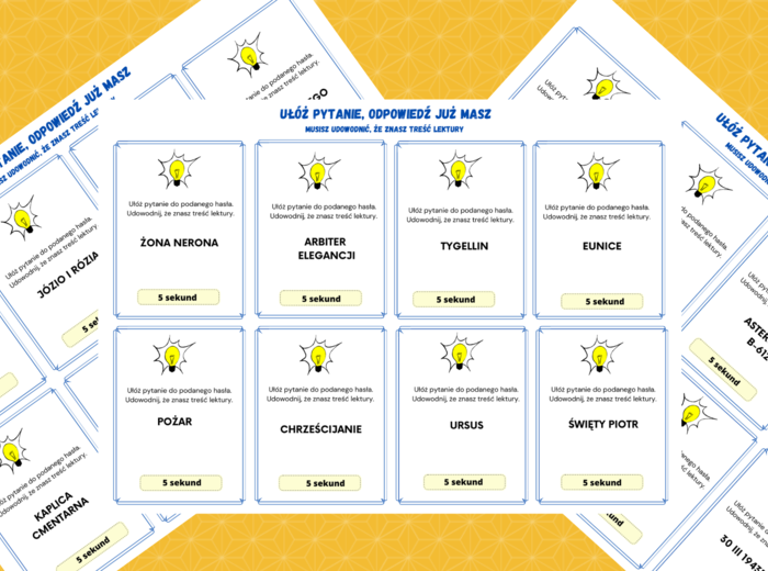 Gra „5 sekund” – UŁÓŻ PYTANIE, ODPOWIEDŹ JUŻ MASZ – lektury obowiązkowe kl.7-8 – egzamin - powtórka