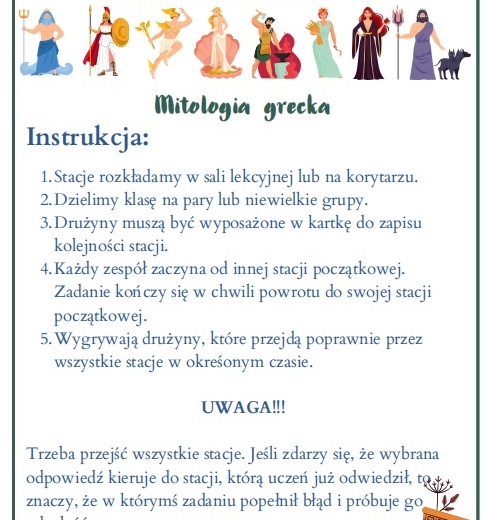 Mitologia grecka - stacje zadaniowe (lekcja w ruchu)